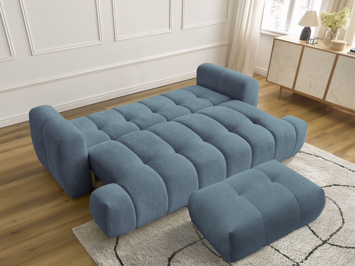 Canapé droit convertible 3 places FUJI  tissu lisse avec pouf
