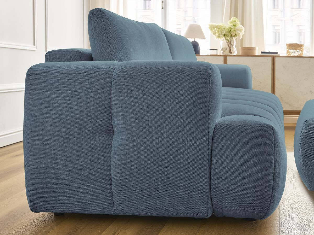 Canapé droit convertible 3 places FUJI  tissu lisse avec pouf