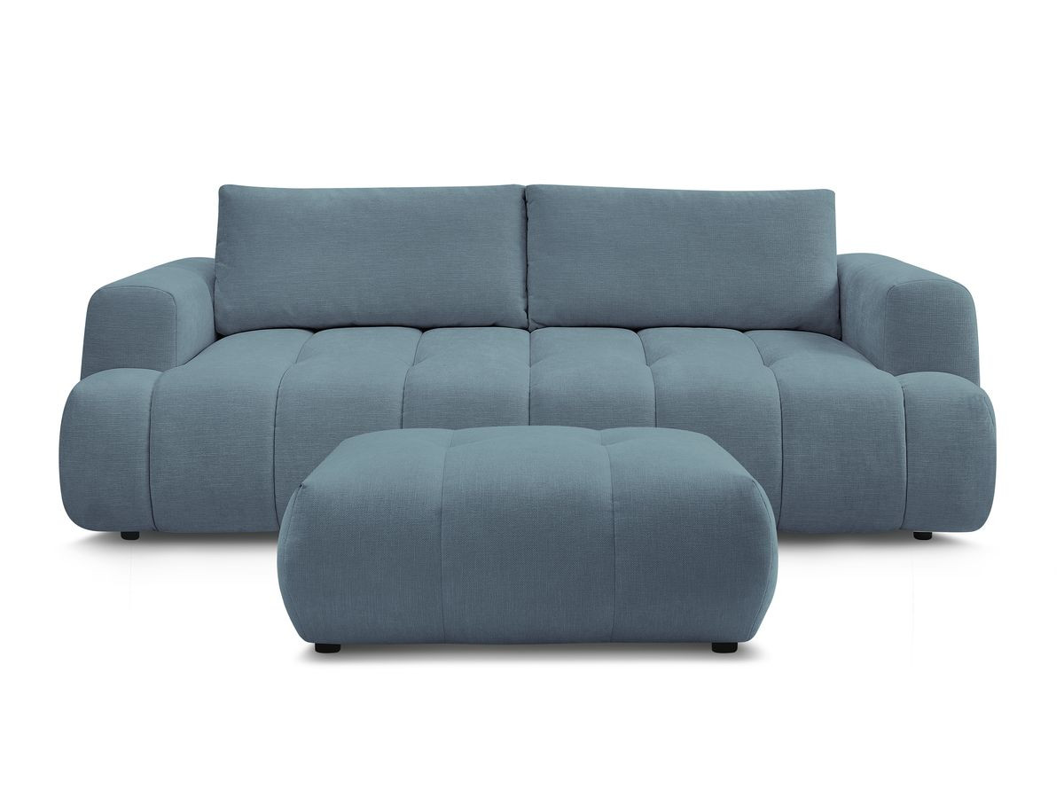 Canapé droit convertible 3 places FUJI  tissu lisse avec pouf
