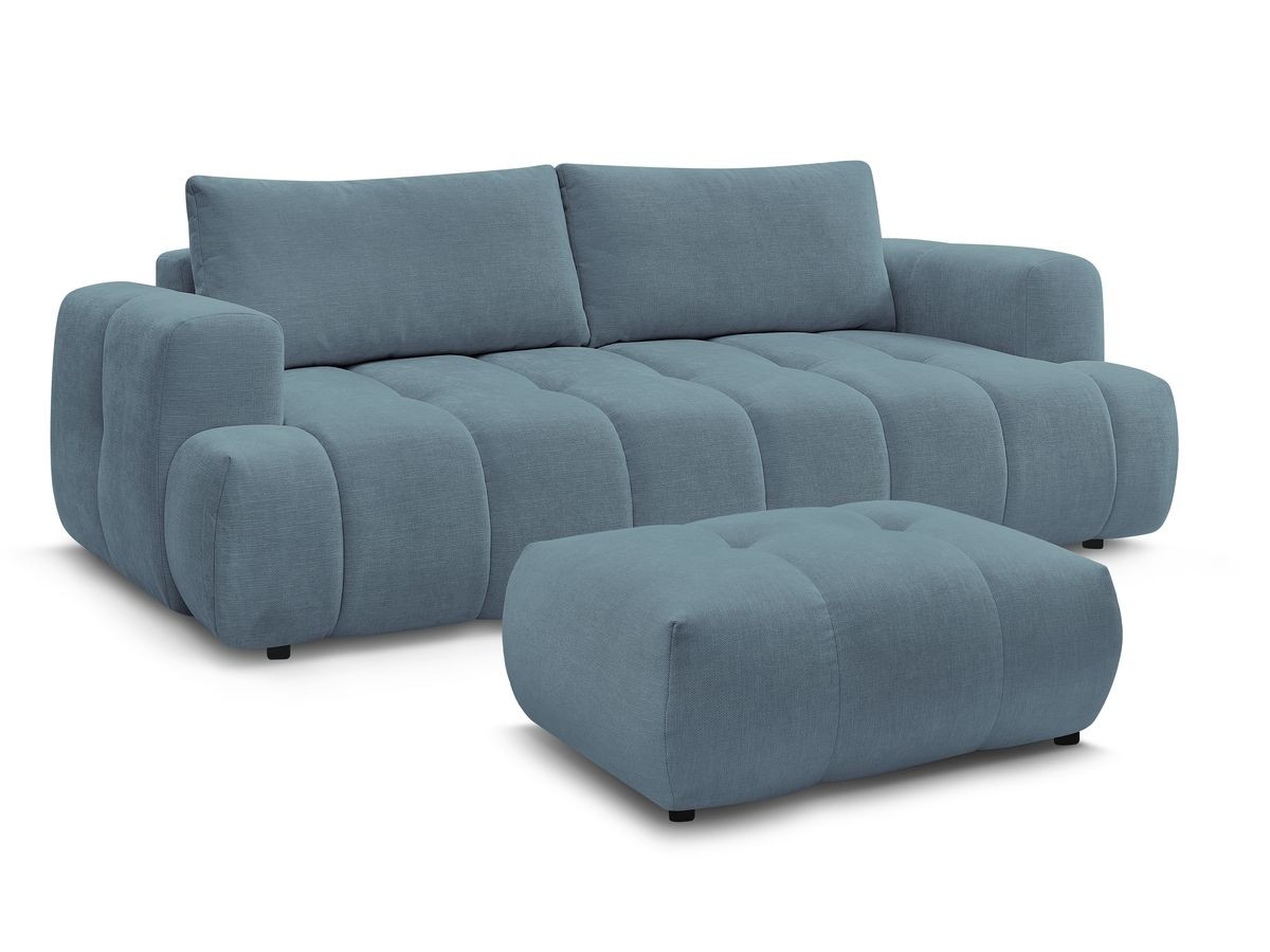 Canapé droit convertible 3 places FUJI  tissu lisse avec pouf