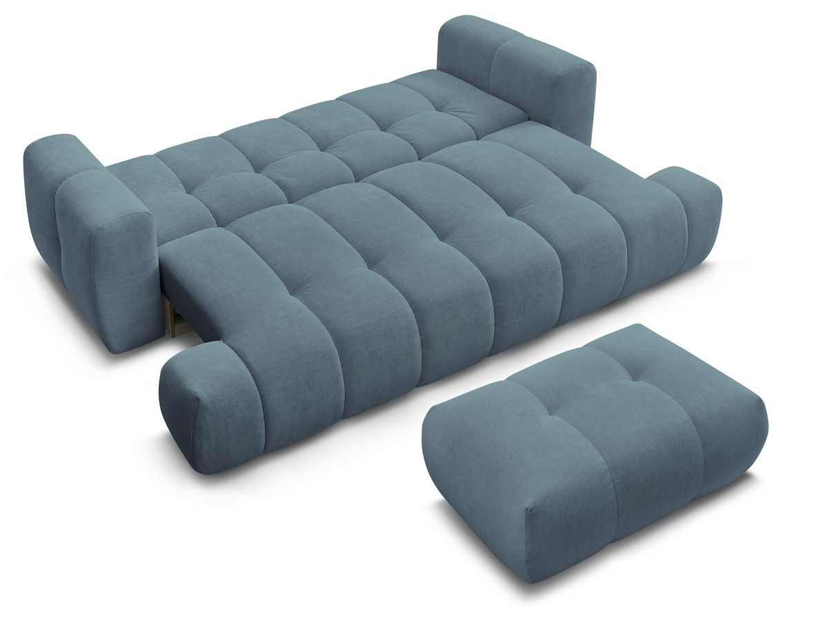 Canapé droit convertible 3 places FUJI  tissu lisse avec pouf