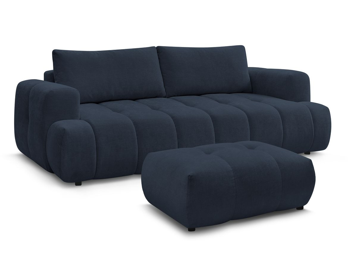 Canapé droit convertible 3 places FUJI  tissu lisse avec pouf
