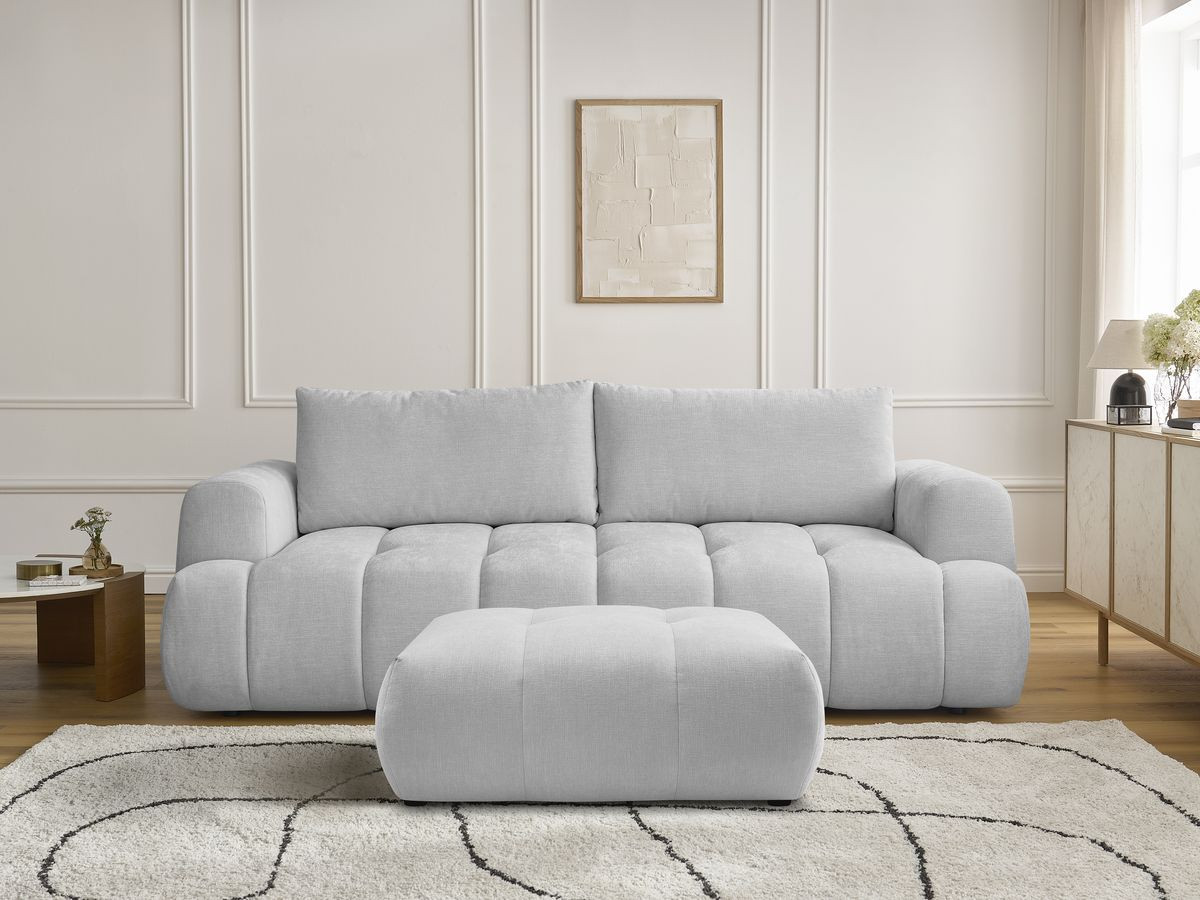 Canapé droit convertible 3 places FUJI lisse avec pouf gris clair — vue 5
