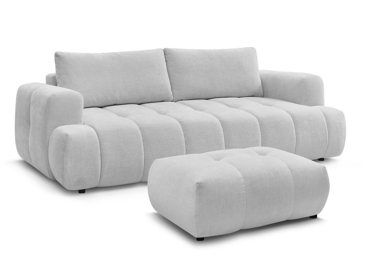 Canapé droit convertible 3 places FUJI  tissu lisse avec pouf
