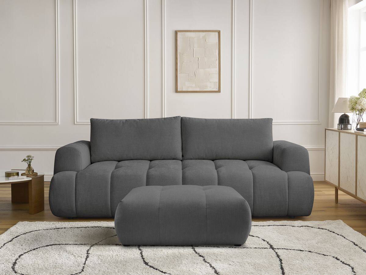 Canapé droit convertible 3 places FUJI lisse avec pouf gris foncé — vue 5