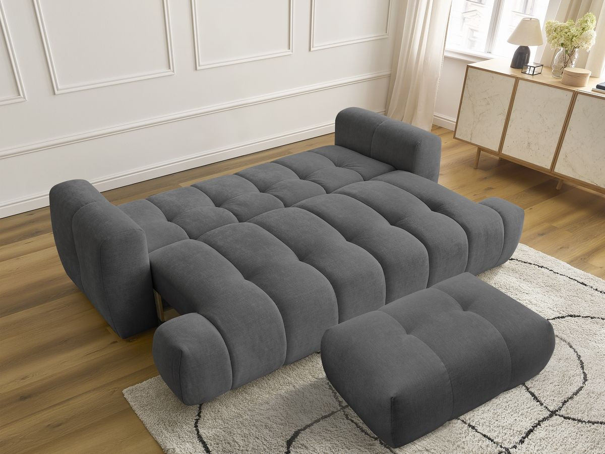 Canapé droit convertible 3 places FUJI  tissu lisse avec pouf