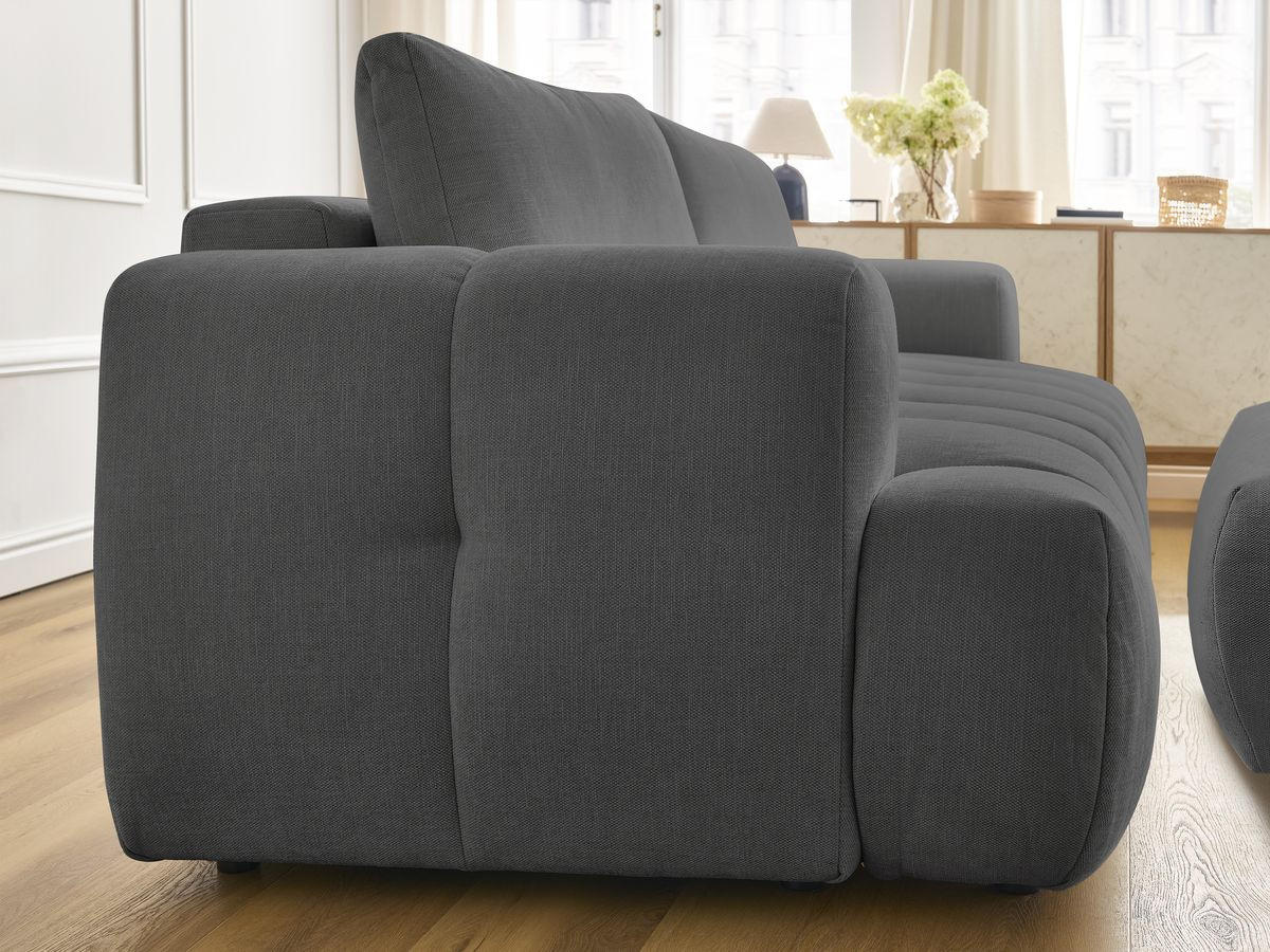 Canapé droit convertible 3 places FUJI  tissu lisse avec pouf