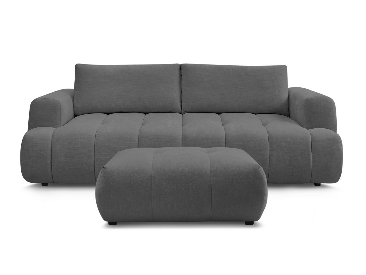 Canapé droit convertible 3 places FUJI  tissu lisse avec pouf