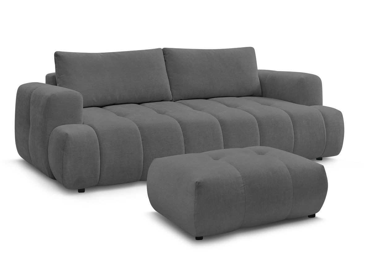 Canapé droit convertible 3 places FUJI  tissu lisse avec pouf