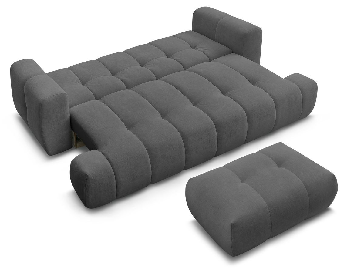 Canapé droit convertible 3 places FUJI  tissu lisse avec pouf