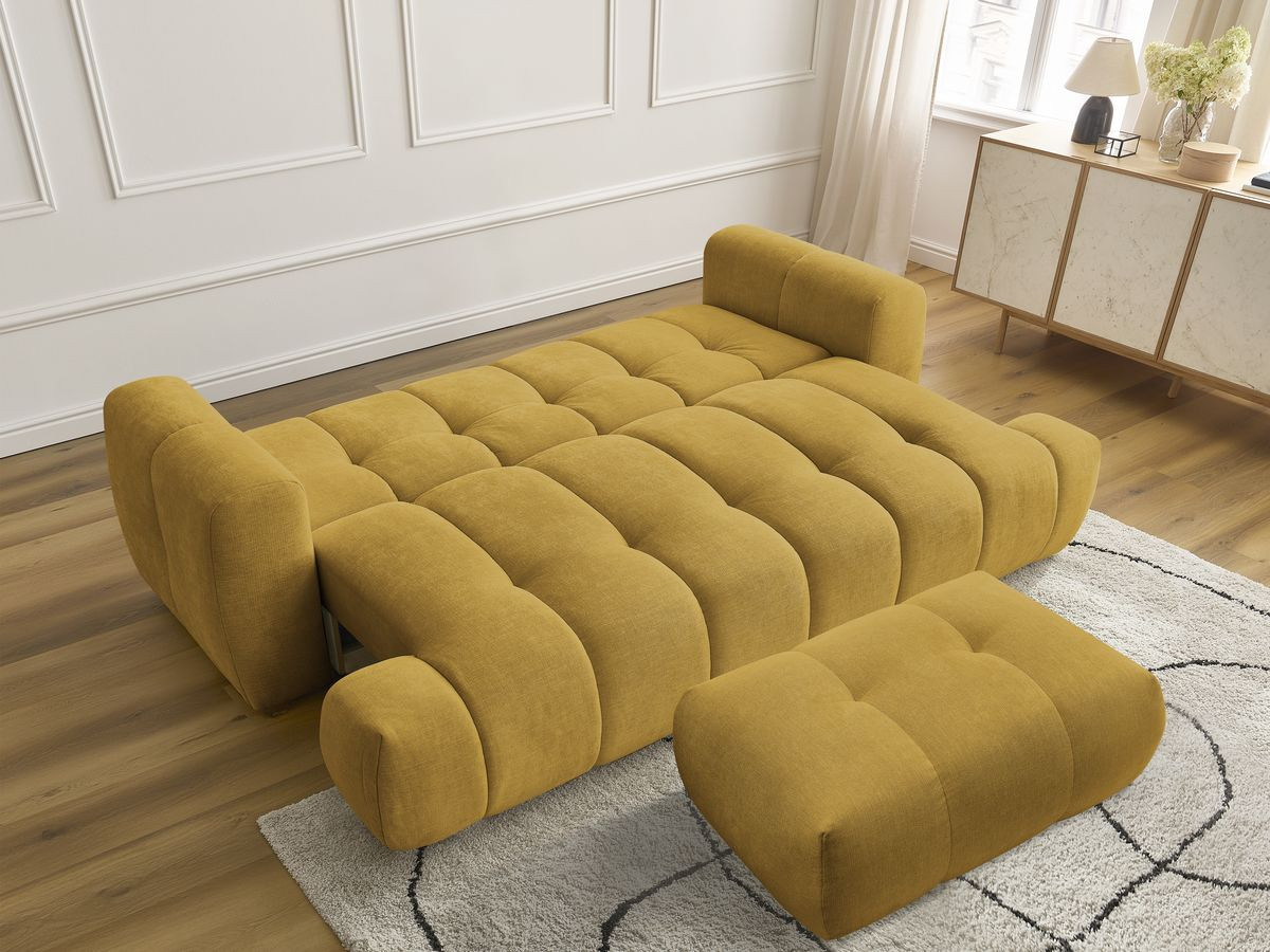 Canapé droit convertible 3 places FUJI tissu lisse avec pouf