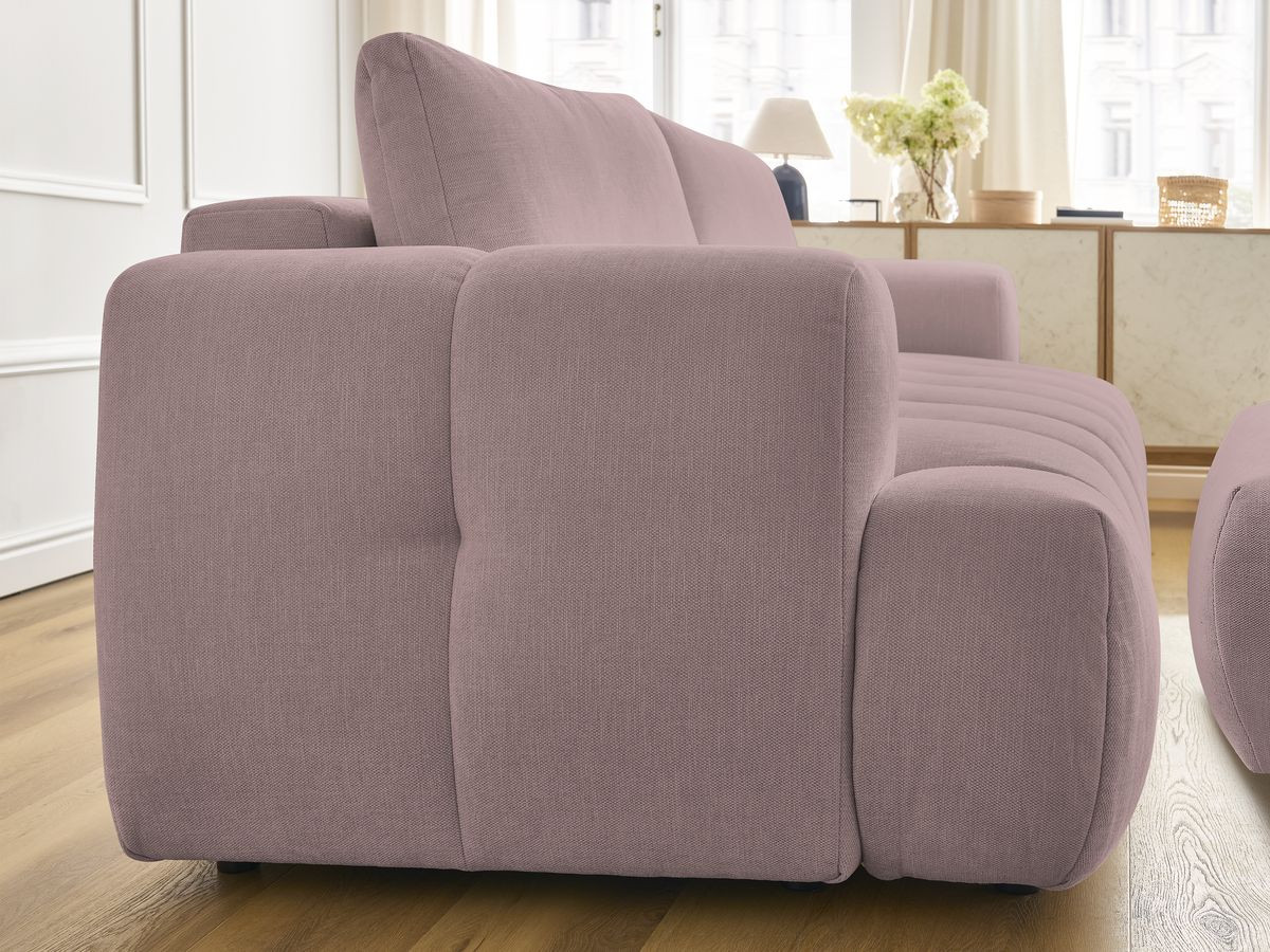 Canapé droit convertible 3 places FUJI tissu lisse avec pouf