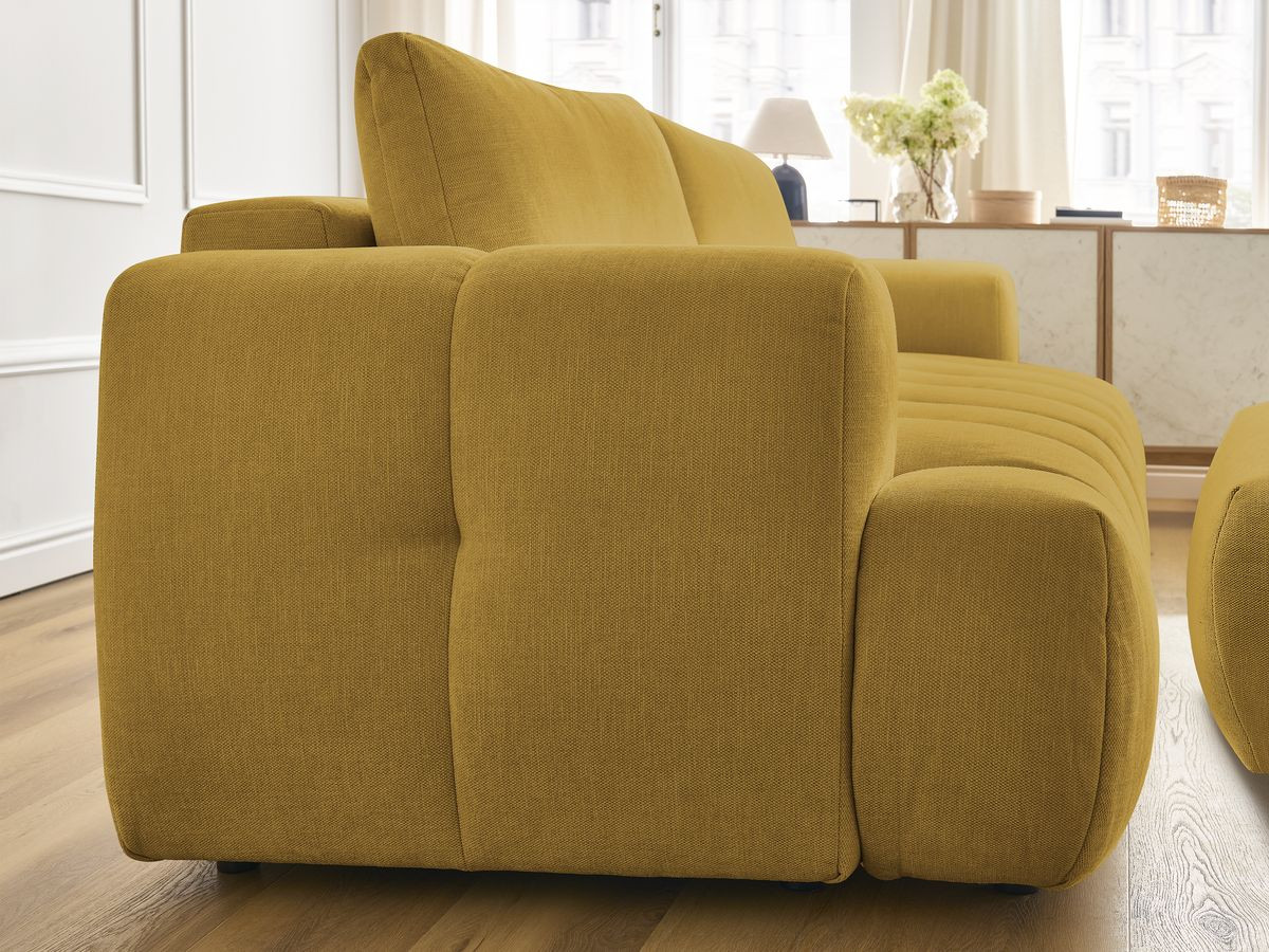 Canapé droit convertible 3 places FUJI tissu lisse avec pouf