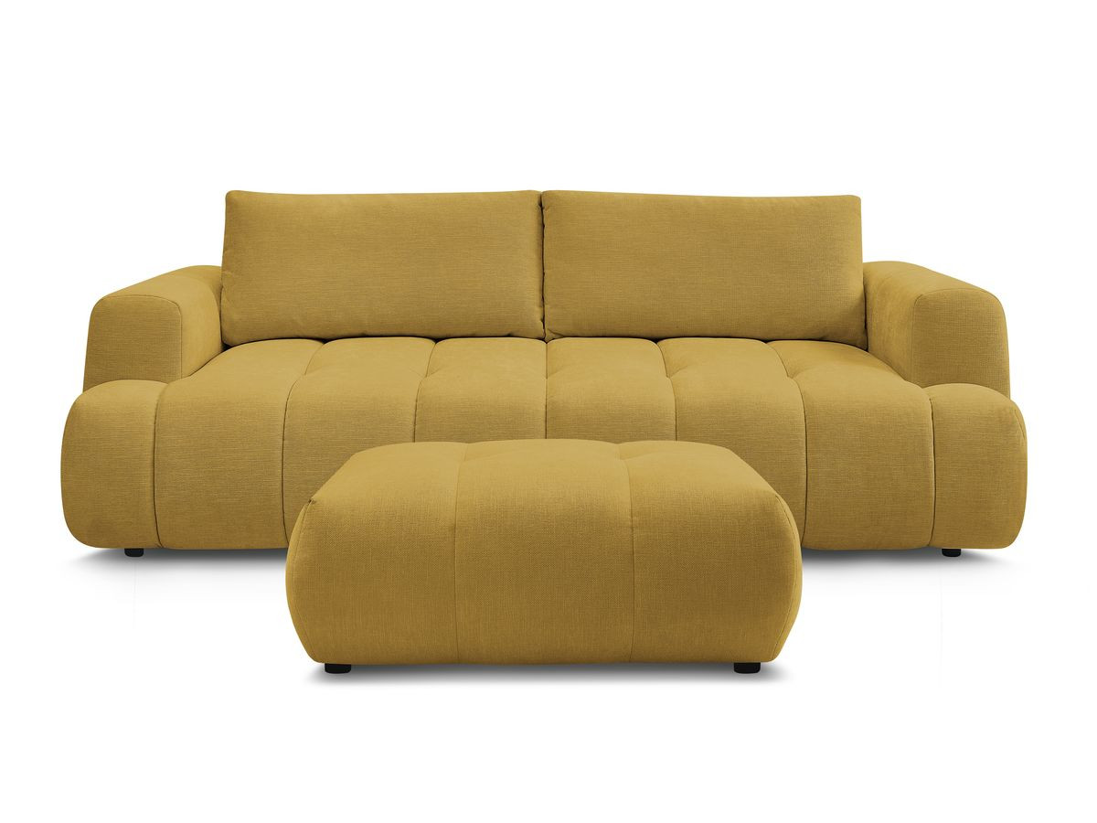 Canapé droit convertible 3 places FUJI tissu lisse avec pouf
