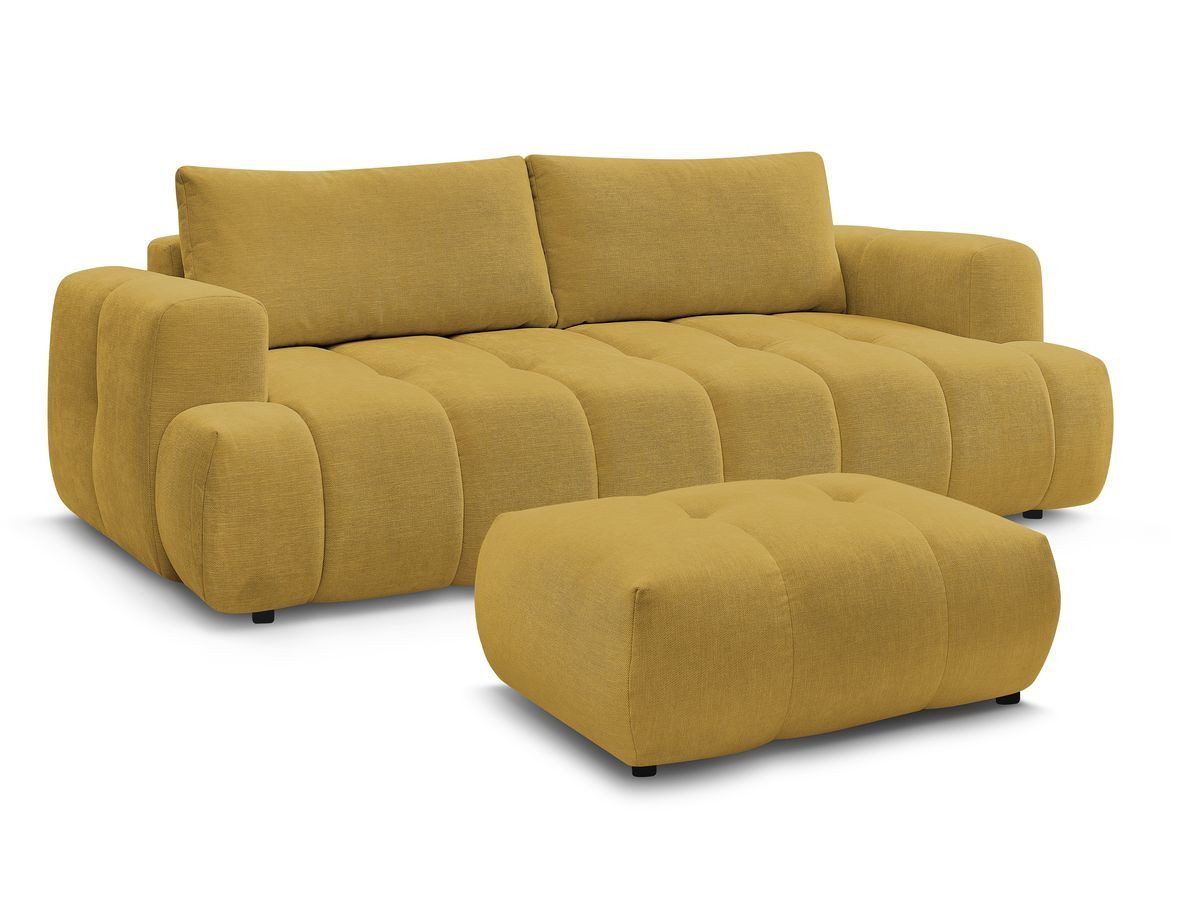 Canapé droit convertible 3 places FUJI  tissu lisse avec pouf