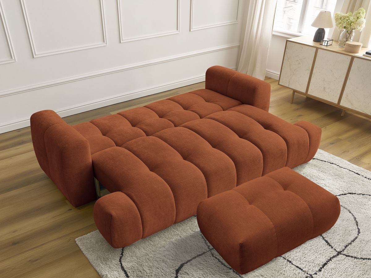 Canapé droit convertible 3 places FUJI tissu lisse avec pouf