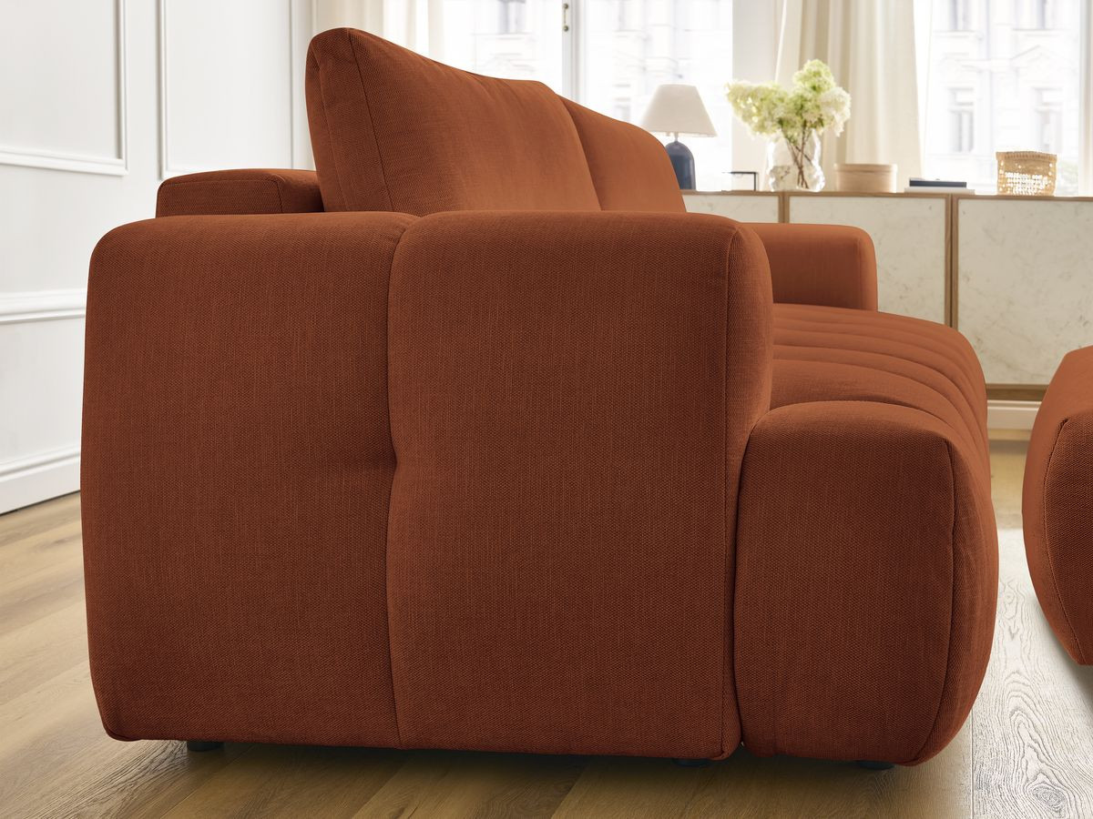 Canapé droit convertible 3 places FUJI tissu lisse avec pouf