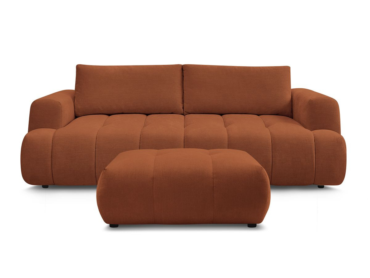 Canapé droit convertible 3 places FUJI tissu lisse avec pouf