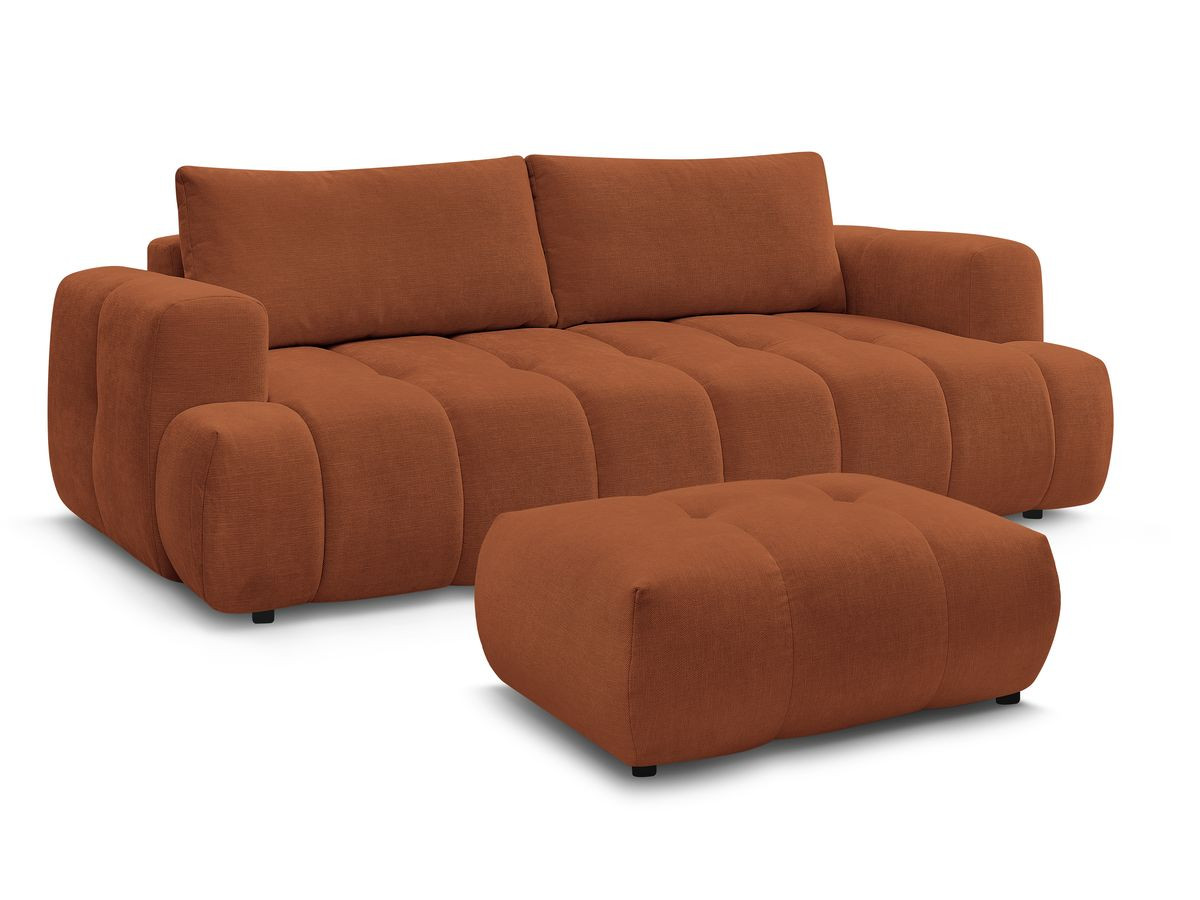 Canapé droit convertible 3 places FUJI  tissu lisse avec pouf