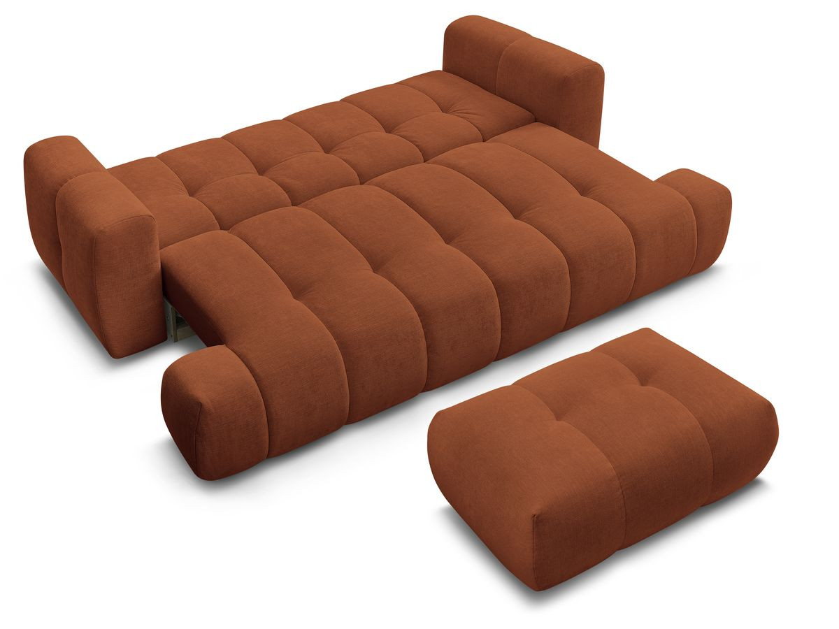 Canapé droit convertible 3 places FUJI tissu lisse avec pouf