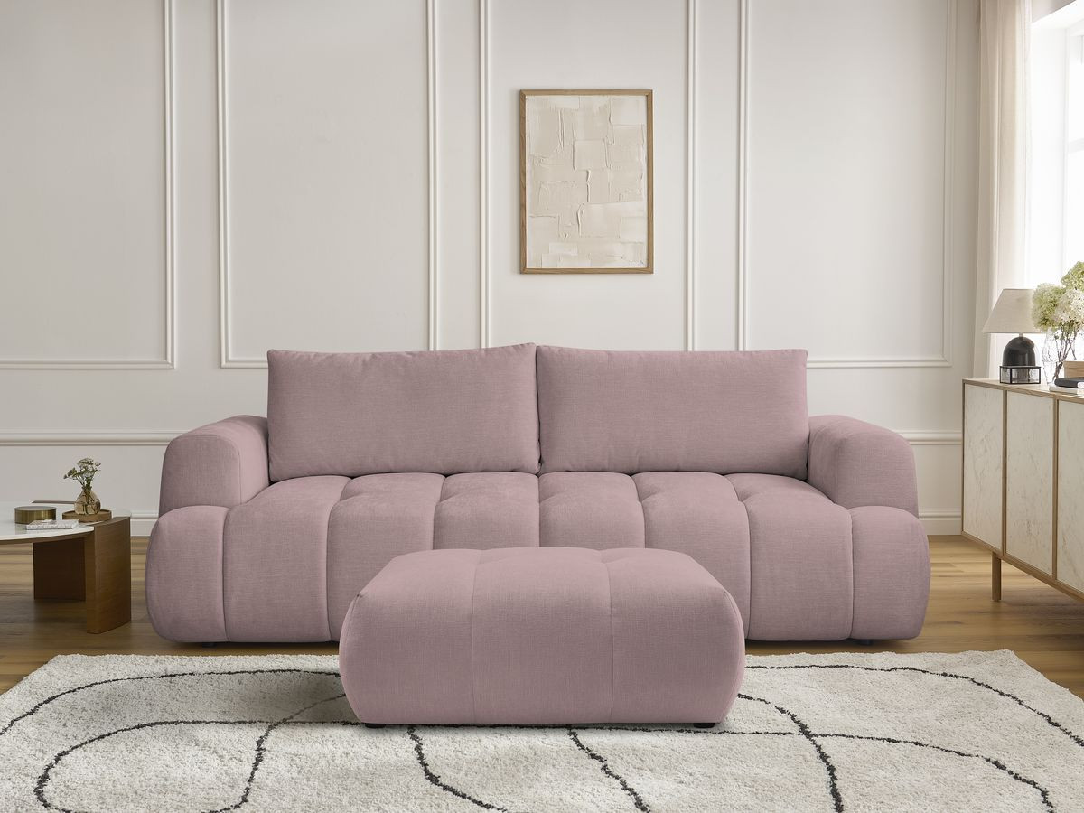 Canapé droit convertible 3 places FUJI lisse avec pouf rose — vue 5