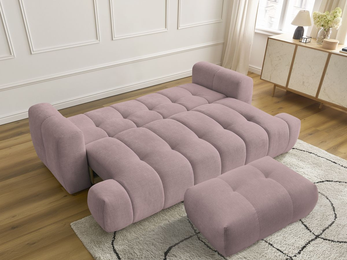 Canapé droit convertible 3 places FUJI tissu lisse avec pouf