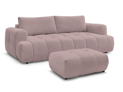 Canapé droit convertible 3 places FUJI tissu lisse avec pouf