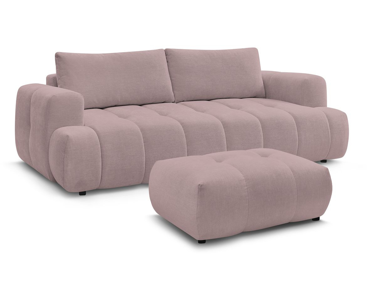 Canapé droit convertible 3 places FUJI  tissu lisse avec pouf