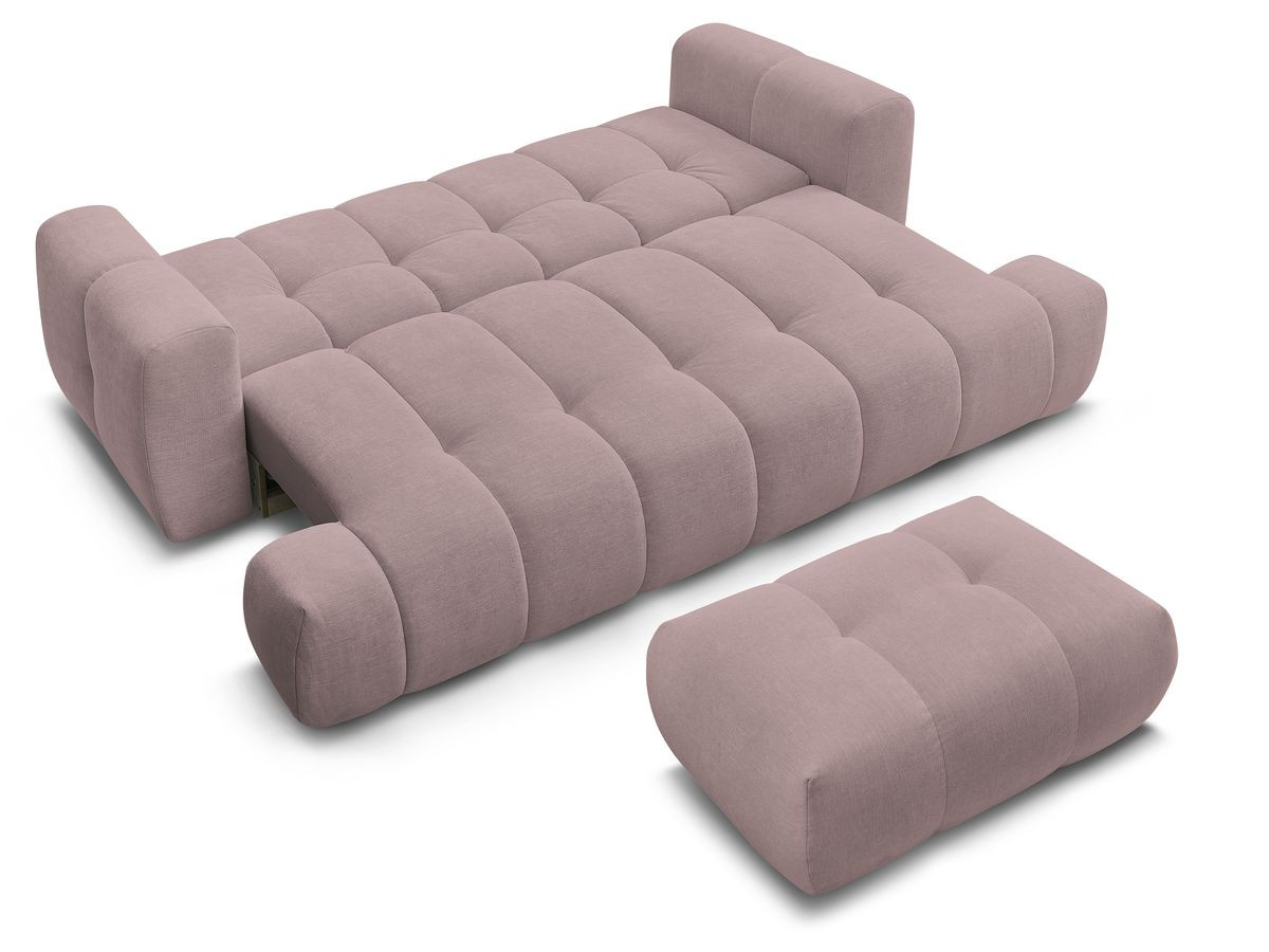 Canapé droit convertible 3 places FUJI tissu lisse avec pouf