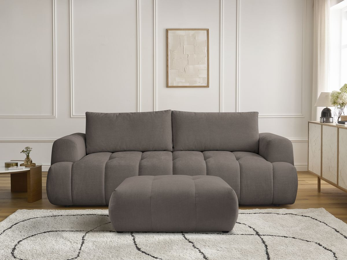 Canapé droit convertible 3 places FUJI lisse avec pouf taupe — vue 5