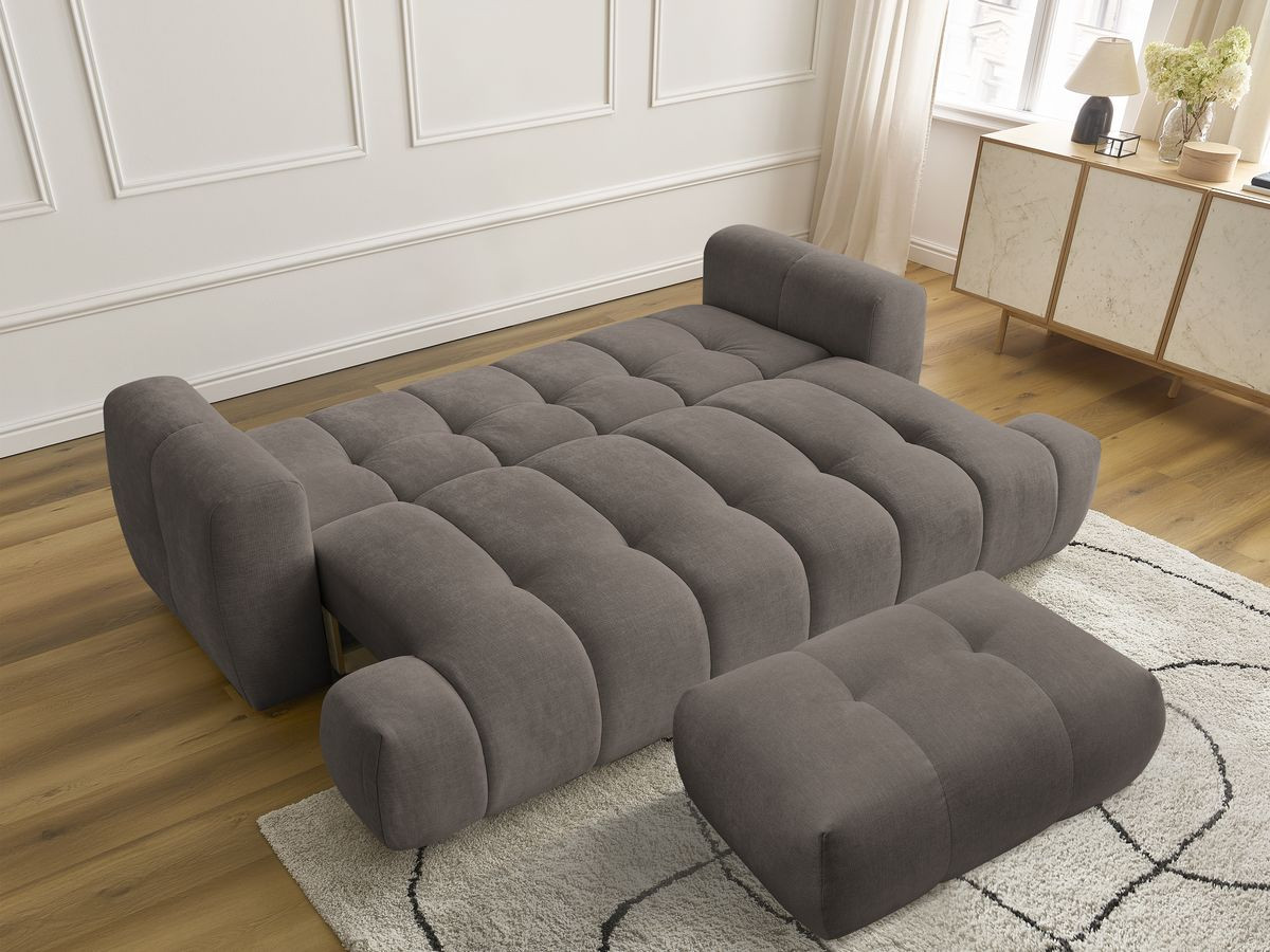 Canapé droit convertible 3 places FUJI  tissu lisse avec pouf