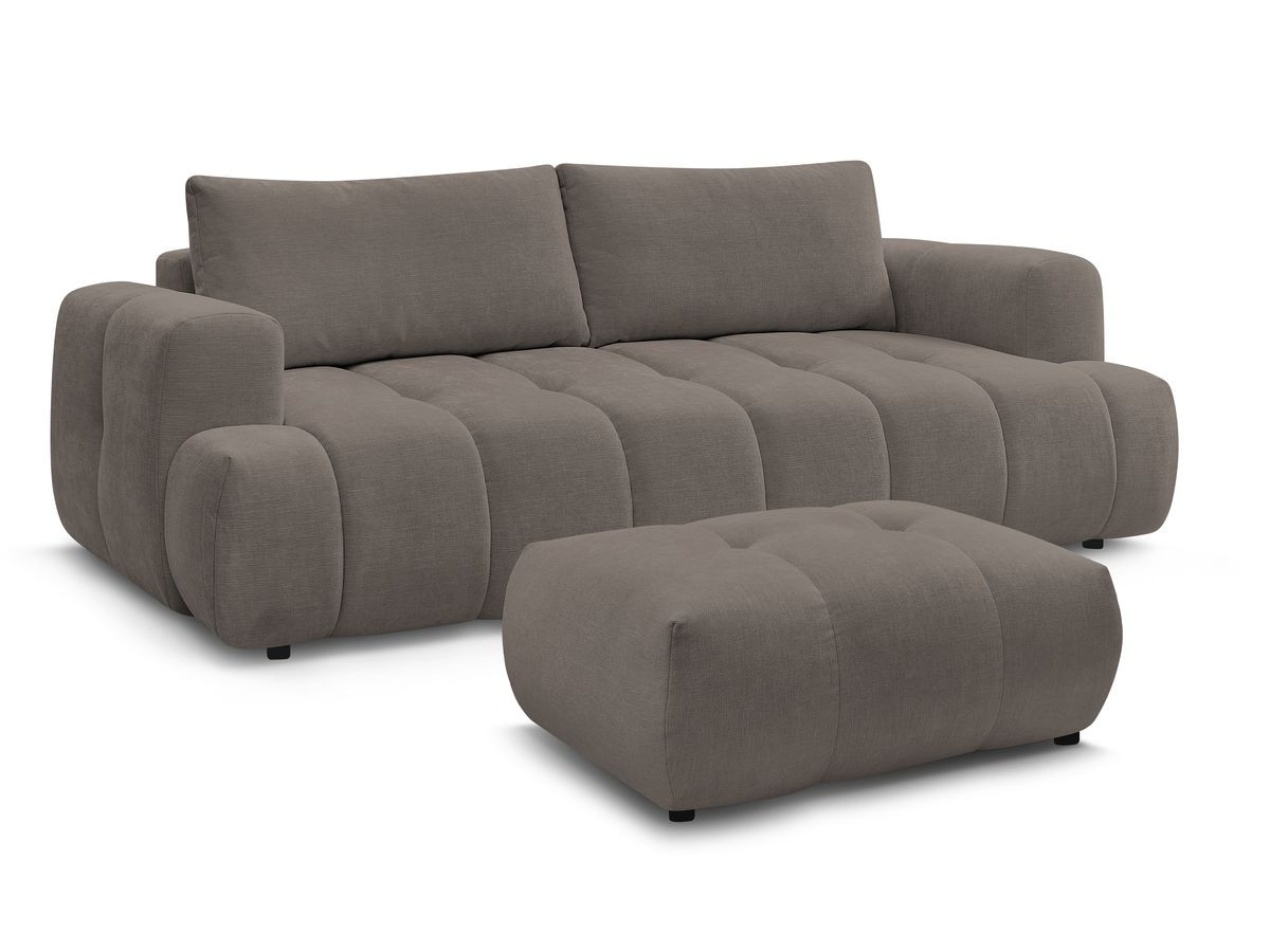 Canapé droit convertible 3 places FUJI  tissu lisse avec pouf
