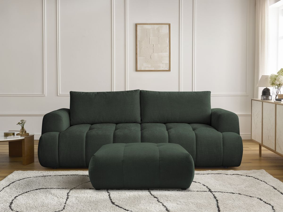 Canapé droit convertible 3 places FUJI lisse avec pouf vert — vue 5