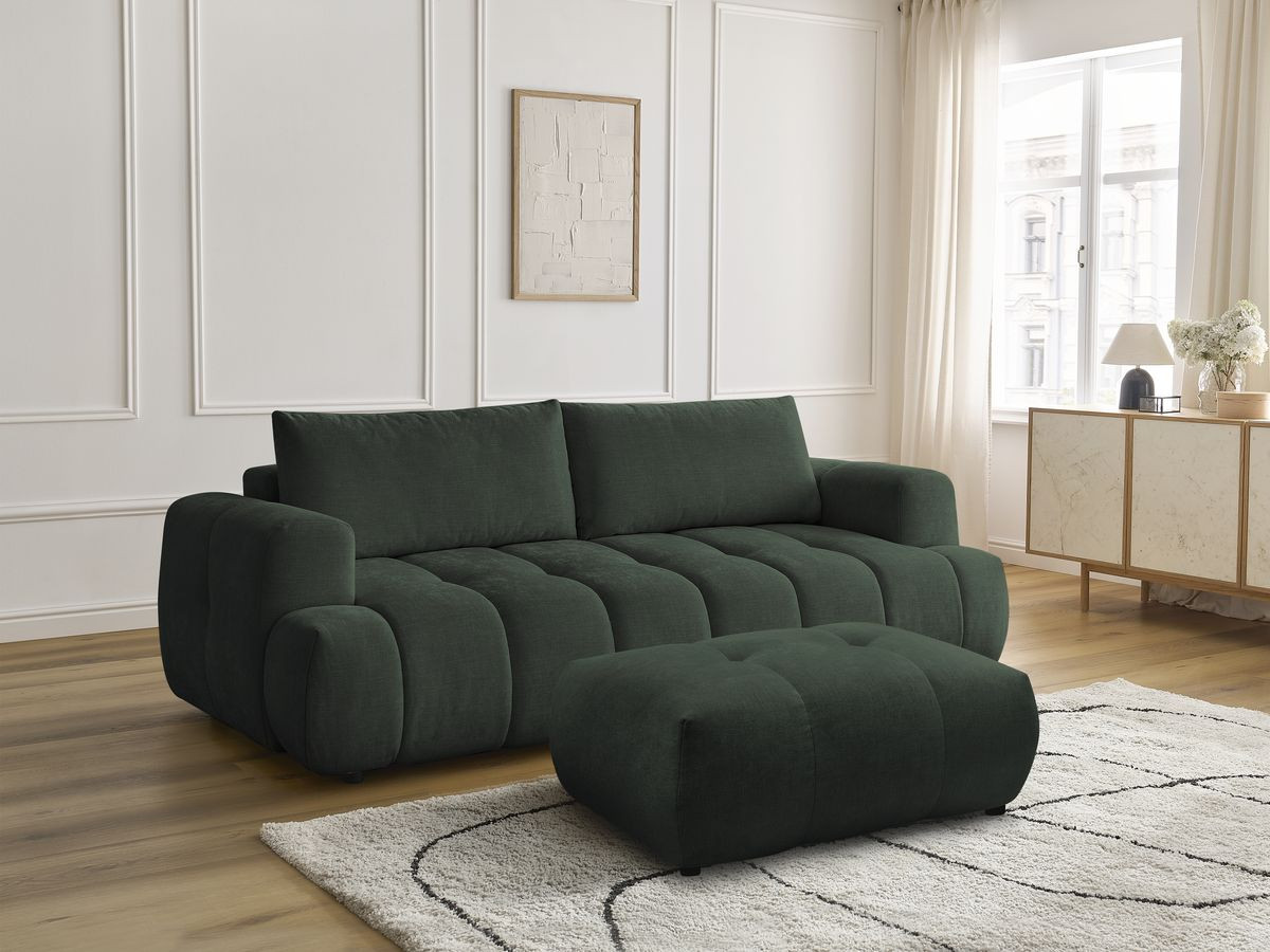 Canapé droit convertible 3 places FUJI  tissu lisse avec pouf