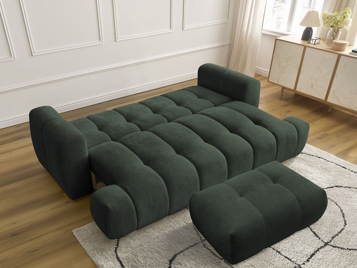 Canapé droit convertible 3 places FUJI  tissu lisse avec pouf