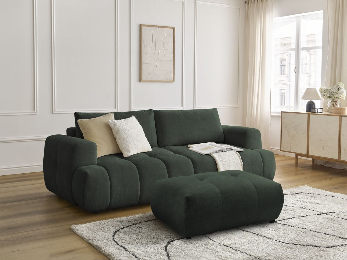 Canapé droit convertible 3 places FUJI  tissu lisse avec pouf