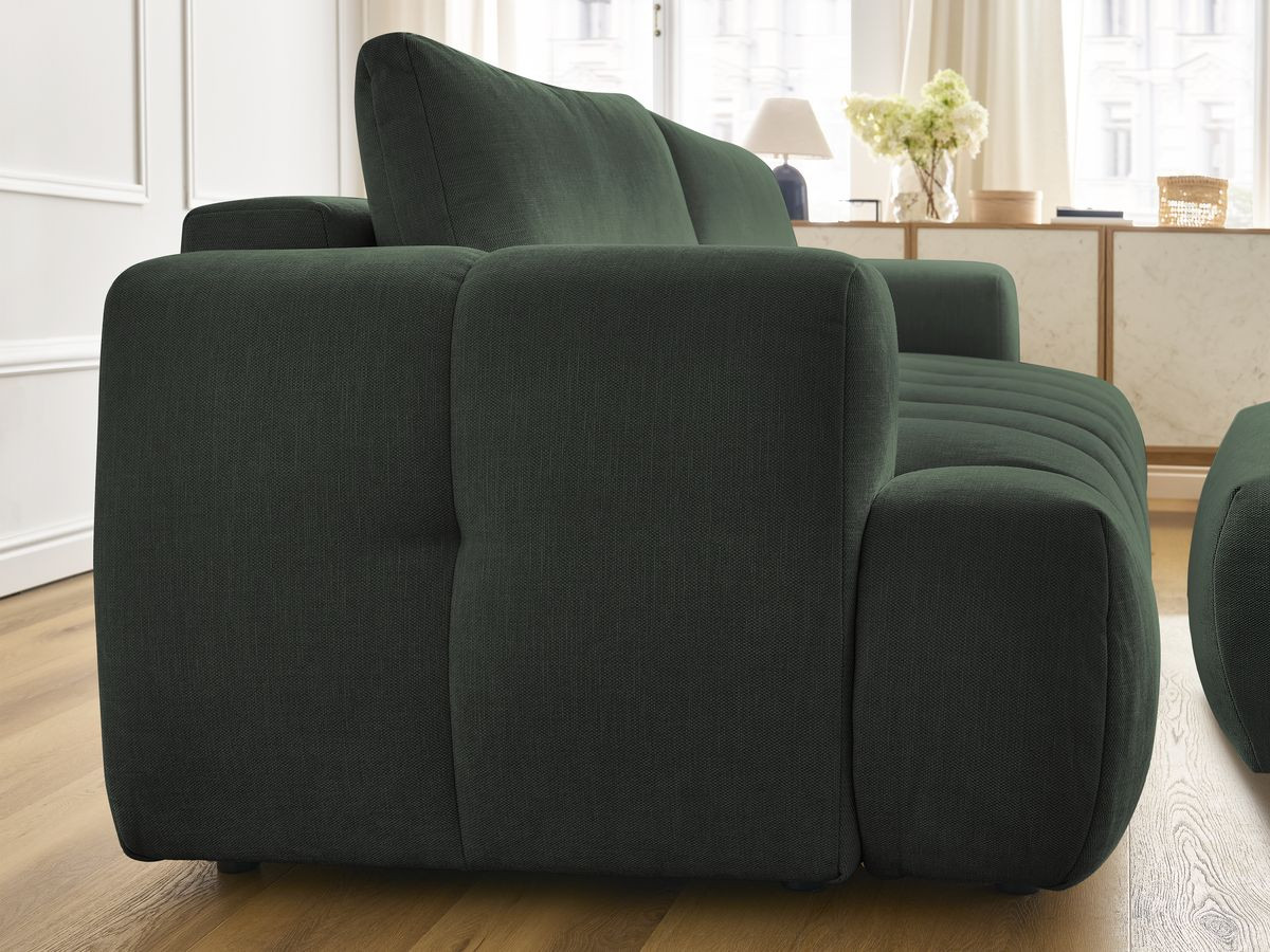 Canapé droit convertible 3 places FUJI  tissu lisse avec pouf
