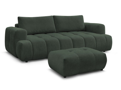 Canapé droit convertible 3 places FUJI tissu lisse avec pouf