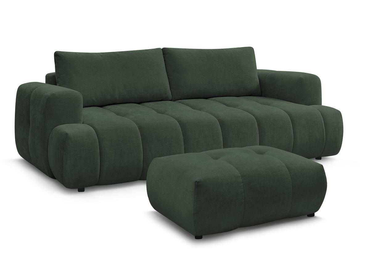 Canapé droit convertible 3 places FUJI  tissu lisse avec pouf