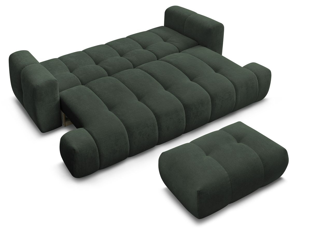 Canapé droit convertible 3 places FUJI  tissu lisse avec pouf