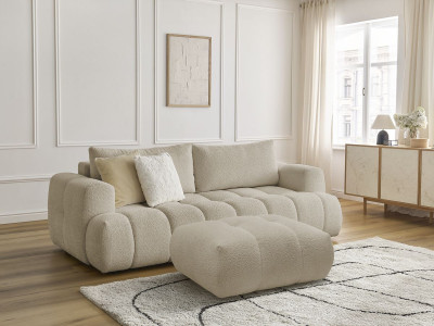 Canapé droit convertible 3 places FUJI tissu bouclette avec pouf