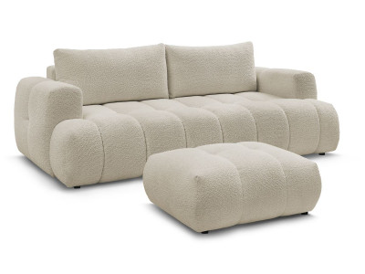 Canapé droit convertible 3 places FUJI tissu bouclette avec pouf