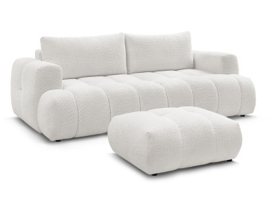 Canapé droit convertible 3 places FUJI tissu bouclette avec pouf