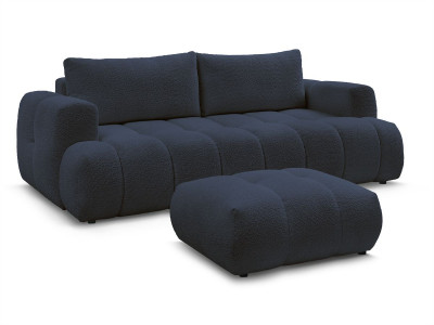 Canapé droit convertible 3 places FUJI tissu bouclette avec pouf