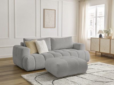 Canapé droit convertible 3 places FUJI tissu bouclette avec pouf