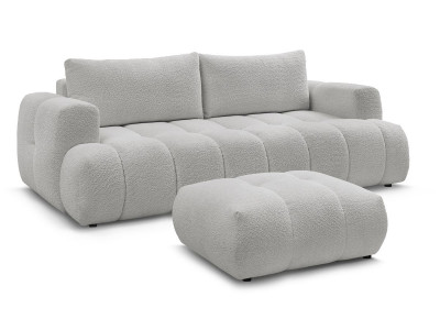 Canapé droit convertible 3 places FUJI tissu bouclette avec pouf