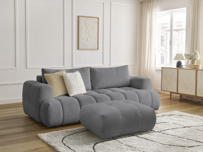 Canapé droit convertible 3 places FUJI tissu bouclette avec pouf
