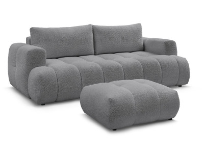Canapé droit convertible 3 places FUJI tissu bouclette avec pouf