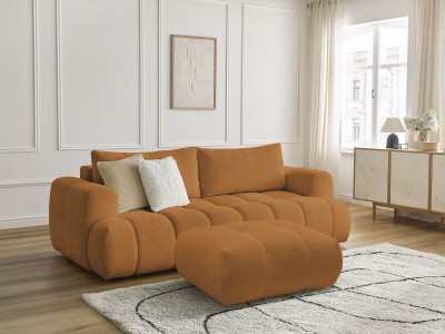 Canapé droit convertible 3 places FUJI tissu bouclette avec pouf
