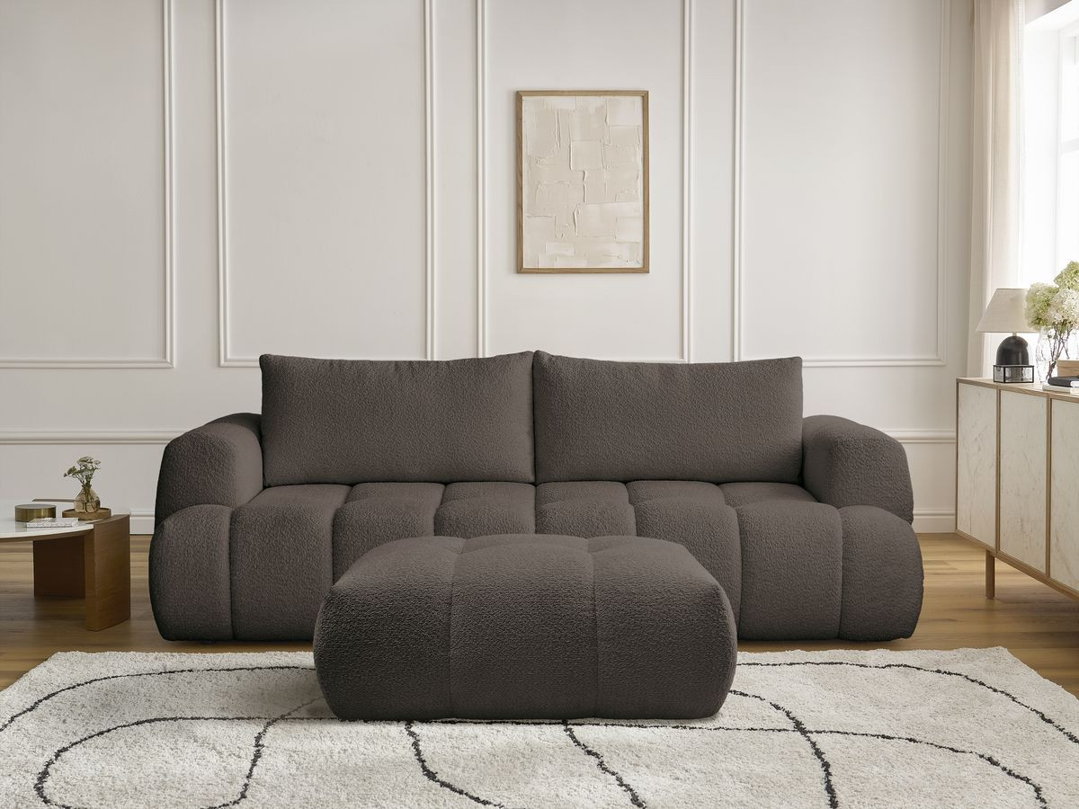 Canapé droit convertible 3 places FUJI bouclette avec pouf marron — vue 5